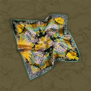 تصویر 2 از گالری عکس روسری سبز آبی سلطنتی با گل آفتابگردان
