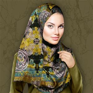 تصویر 3 از گالری عکس روسری سبز آبی سلطنتی با گل آفتابگردان