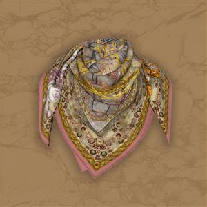 تصویر 5 از گالری عکس روسری صورتی رزگلد با حاشیه طلایی