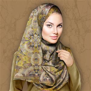 تصویر 3 از گالری عکس روسری صورتی رزگلد با حاشیه طلایی