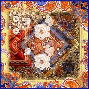 تصویر 1 از گالری عکس روسری طرح فرش طلایی سنتی با گل های وینتیج