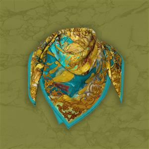 تصویر 5 از گالری عکس روسری منحصر به فرد فیروزه ای با خوشنویسی طلایی فاخر