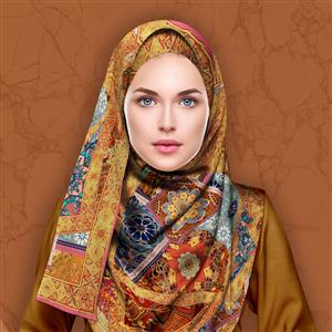 تصویر 4 از گالری عکس روسری تم زرد با سبک کاشی و فرش ایرانی
