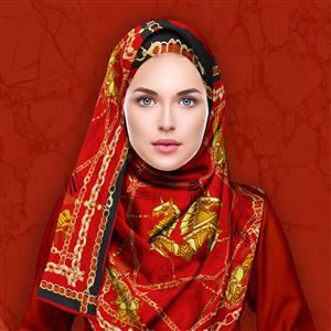 تصویر 4 از گالری عکس روسری طرح بافت سلطنتی مشکی و قرمز