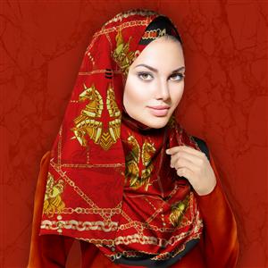 تصویر 3 از گالری عکس روسری طرح بافت سلطنتی مشکی و قرمز