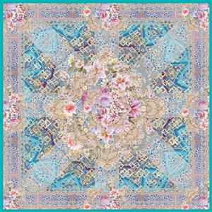 تصویر 1 از گالری عکس روسری گلدار آبی دریایی با گل صورتی و طرح ایرانی