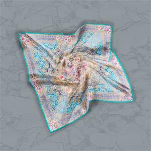 تصویر 2 از گالری عکس روسری گلدار آبی دریایی با گل صورتی و طرح ایرانی