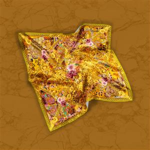 تصویر 2 از گالری عکس روسری گلدار باروک سلطنتی طلایی با فرش رنگارنگ