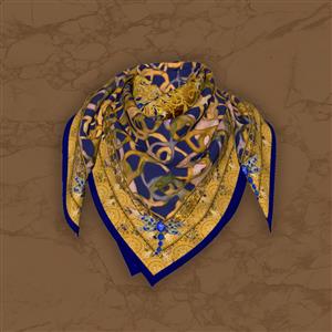 تصویر 5 از گالری عکس روسری حاشیه دار با زنجیر های آبی تیره و طلایی