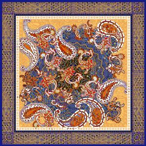تصویر 1 از گالری عکس روسری کرم نارنجی و آبی با طرح پیزلی