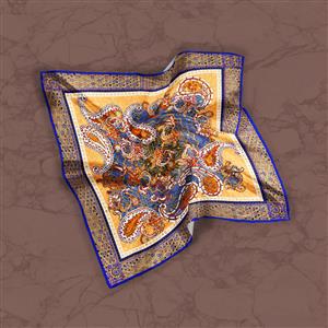 تصویر 2 از گالری عکس روسری کرم نارنجی و آبی با طرح پیزلی