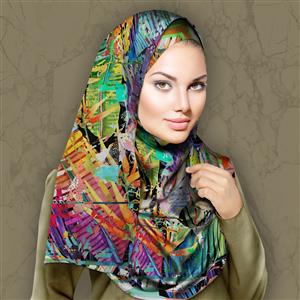 تصویر 3 از گالری عکس روسری ابریشم با عناصر رنگارنگ سبک قدیمی