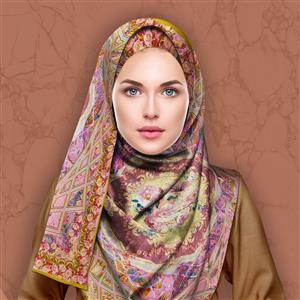 تصویر 4 از گالری عکس روسری گلدار کلاسیک با زمینه صورتی