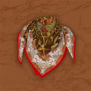 تصویر 5 از گالری عکس روسری شیک برگ طلایی با حاشیه قرمز