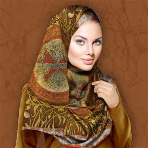 تصویر 3 از گالری عکس روسری شیک برگ طلایی با حاشیه قرمز