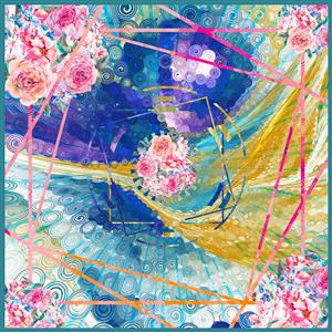 تصویر 1 از گالری عکس طرح انتزاعی روسری با گل صورتی و پس زمینه آبی