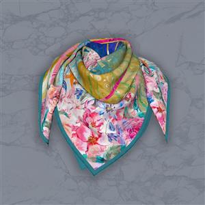 تصویر 5 از گالری عکس طرح انتزاعی روسری با گل صورتی و پس زمینه آبی