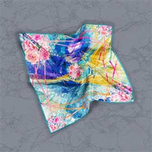 تصویر 2 از گالری عکس طرح انتزاعی روسری با گل صورتی و پس زمینه آبی