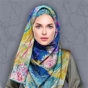 تصویر 4 از گالری عکس طرح انتزاعی روسری با گل صورتی و پس زمینه آبی