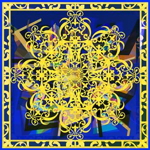 تصویر 1 از گالری عکس روسری انتزاعی آبی با تزئینات طلایی