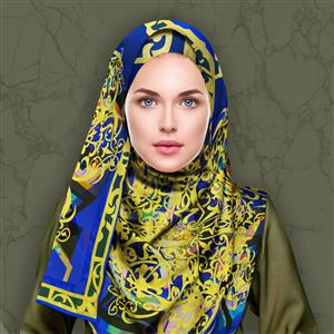 تصویر 4 از گالری عکس روسری انتزاعی آبی با تزئینات طلایی
