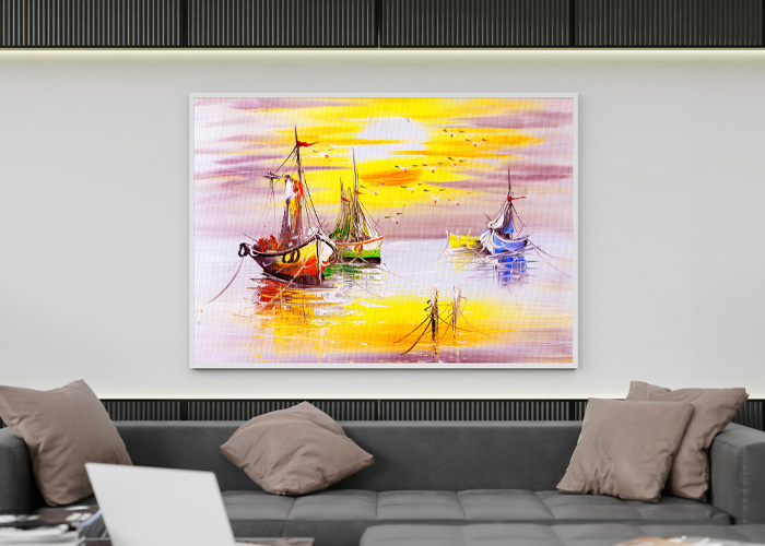 نقاشی قایق رودخانه دریا به سبک رنگ روغن