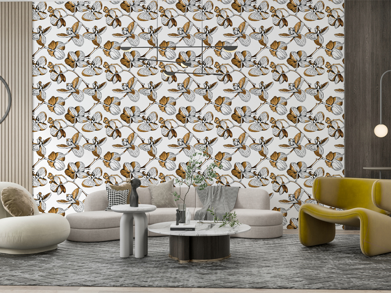 user گل و برگ طلایی الگوی چاپ پارچه بدون درز تکرار شونده لایه باز وکتور