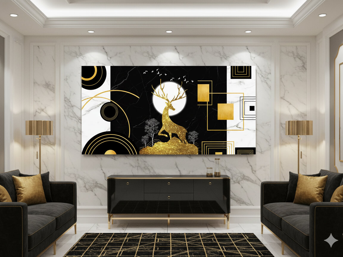 کلکسیون وال‌آرت لاکچری طلایی | گوزن، پرندگان و هندسه مدرن