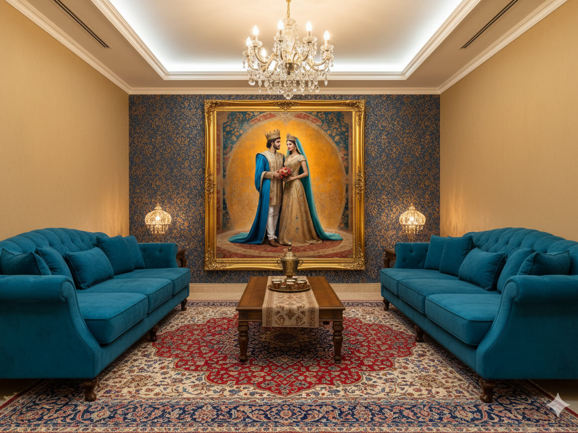 کلکسیون پرتره‌های سلطنتی ایرانی با لباس‌های فاخر و فرش اصیل ایرانی