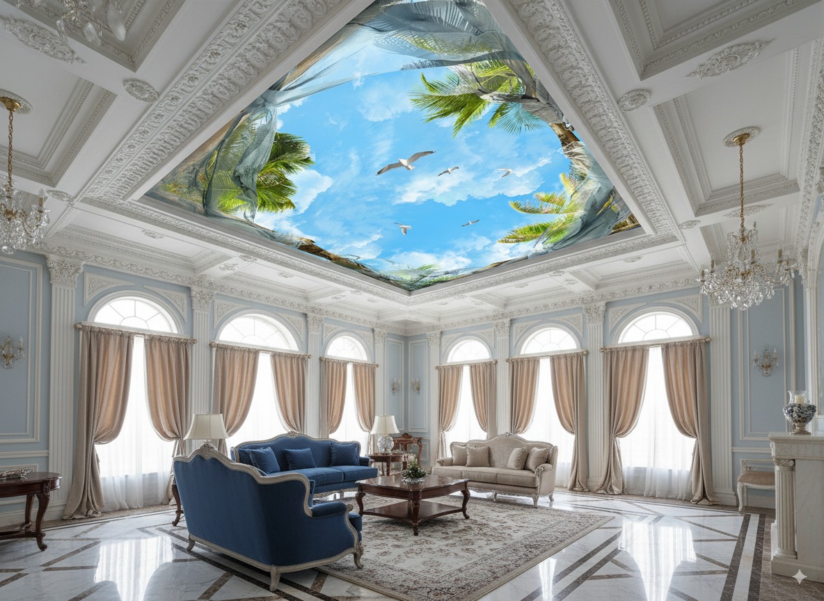 طرح پوستر سقفی و آسمان مجازی | نمای آسمان و نقوش کلاسیک