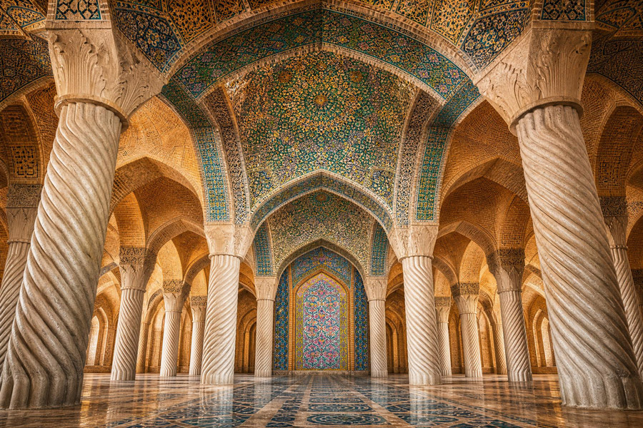 مجموعه عکس مسجد وکیل شیراز با معماری اسلامی و کاشی‌کاری ایرانی