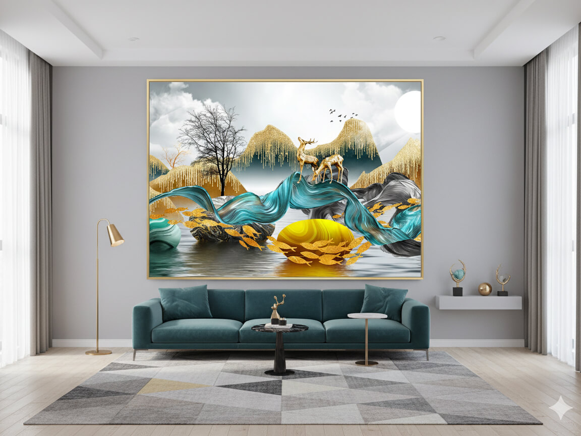 مجموعه پوستر دیواری سه‌بعدی گوزن طلایی و مدرن