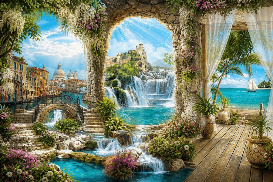 کاغذ دیواری سه‌بعدی منظره و پوستر دیواری طبیعت