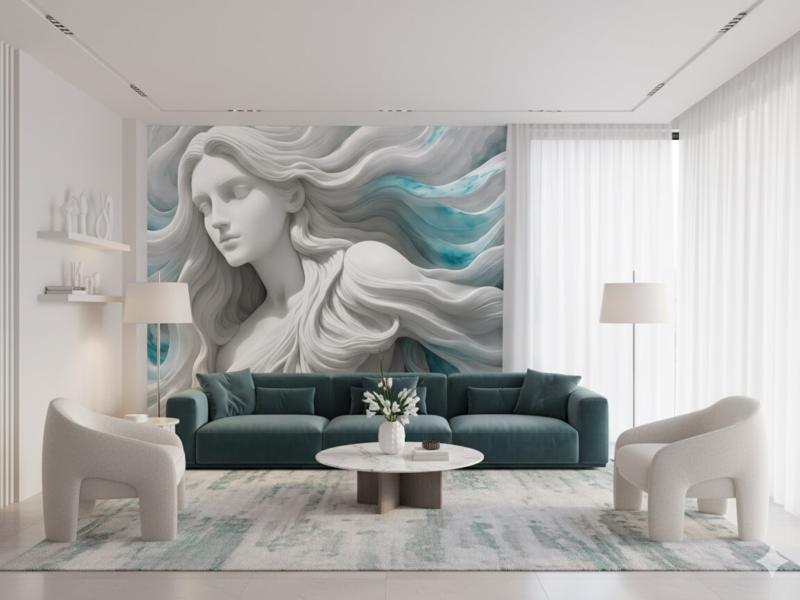 پوستر و تابلو سه‌بعدی چهره زن مرمری