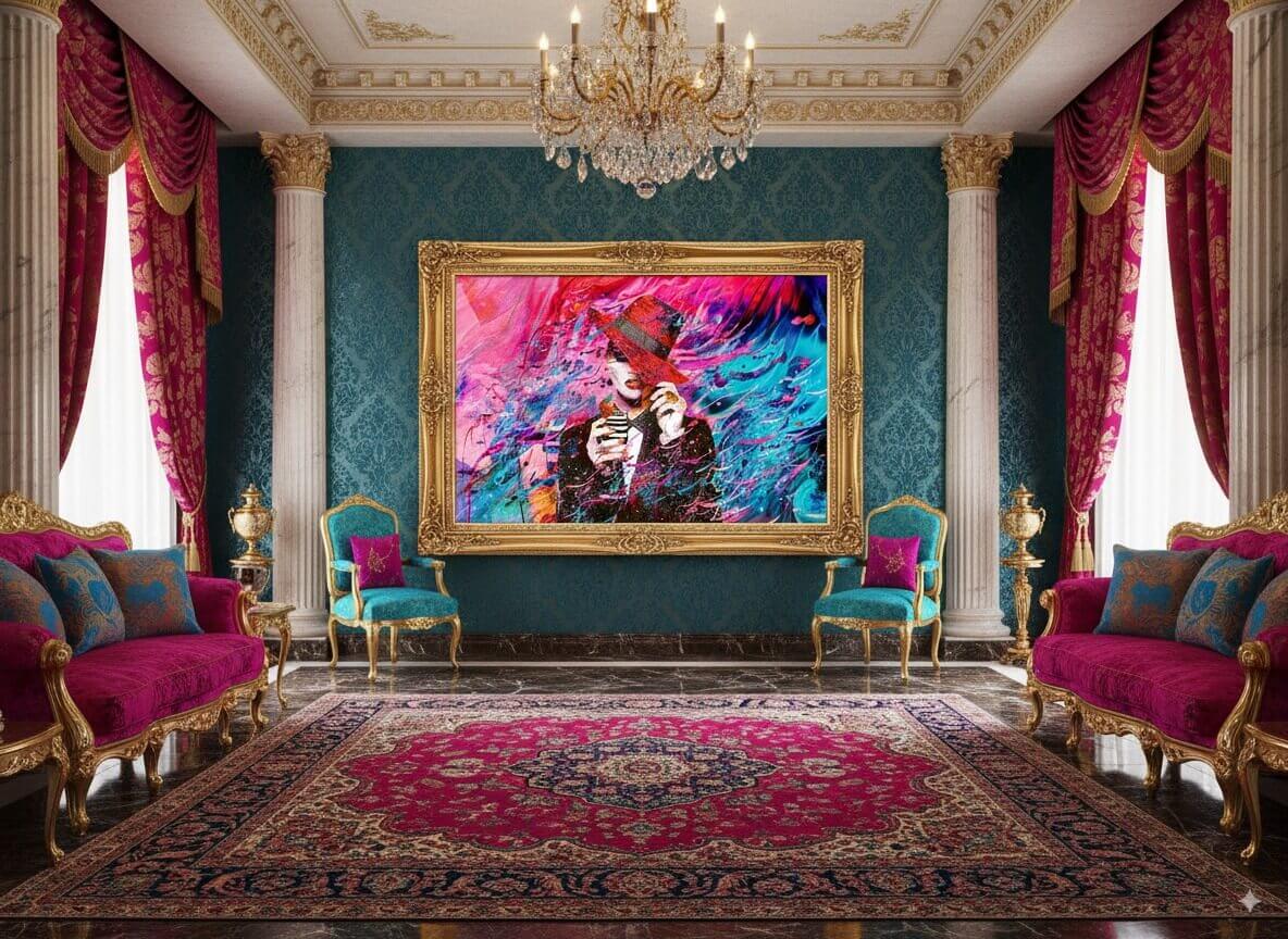 تابلو هنری مدرن با خوشنویسی فارسی و پرتره مفهومی