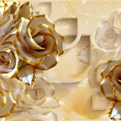 پوستر و کاغذ دیواری سه بعدی | مجموعه طرح‌های لاکچری گل و طلا