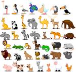 مجموعه ای بسیار بزرگ از حیوانات از جمله شیر کانگورو زرافه فیل شتر آنتلوپ اسب آبی ببر گورخر کرگدن