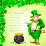 تصویر Leprechaun با پیپ سیگار کشیدن و گلدان سکه طلا در روز سنت پاتریک