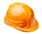 کلاه ایمنی نارنجی برای کارگران ساختمانی جدا شده روی سفید