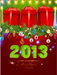 تصویر وکتور پس زمینه کریسمس هدایا توپ دانه های برف شمع ستاره شیرینی گلدسته شاخه های درخت صنوبر - همه برای طراحی دعوت کریسمس نامه های 2013