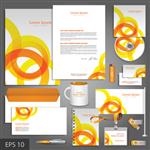 الگوی هویت سازمانی تمیز با عناصر گرد نارنجی و زرد وکتور سبک شرکت برای برند و دستورالعمل