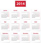 تقویم سال 2014 به زبان فرانسوی روی کاغذ سفید وکتور