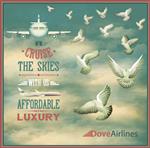 پوستر سفر قدیمی - پوستر سفر هواپیمایی با کبوترها و هواپیماهای سفید در برابر آسمان آبی و ابرهای سفید