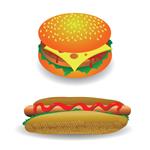 تصویر رنگارنگ با هات داگ و همبرگر برای طراحی شما