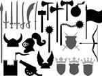 نمادهای سلاح های قرون وسطایی برج کلاه گالی کلاه شوالیه قرون وسطایی توپ باستانی شمشیر شمشیر کاتانا بمب قدیمی تبر نبرد چکش پرچم تاج نشان اسلحه سپر سابر شمشیر قرون وسطایی