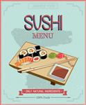 الگوی جلد منوی سوشی رستوران غذاهای ژاپنی به سبک قدیمی وکتور سوشی در بشقاب و چاپستیک