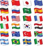 مجموعه وکتور از پرچم های ملی بیست و چهار کشور برتر جهان در موقعیت تکان دادن سه بعدی شبیه سازی شده با نام و سایه خاکستری هر پرچمی با نامگذاری مناسب روی لایه خودش جدا شده است