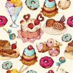 شیرینی های غذایی شیرینی شیرینی بستنی و آب نبات طرح رنگی وکتور الگوی بدون درز