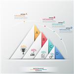 بنر گزینه های اینفوگرافیک مدرن با مثلث های کاغذی 4 چهار رنگی متن و نمادهای قابل ویرایش در پس زمینه خاکستری بردار می تواند برای طراحی وب و طرح گردش کار استفاده شود