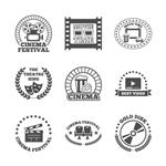 سینمای سینما سینما دیسک طلایی بهترین جشنواره ویدئویی برچسب‌های سبک رترو سیاه و سفید نمادهای مجموعه وکتور جدا شده